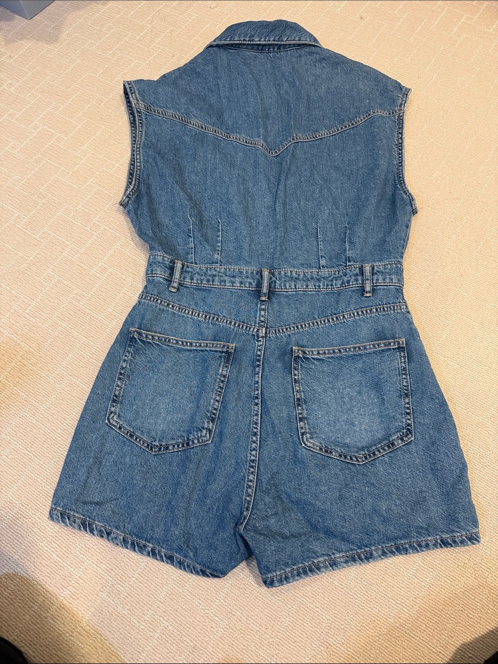 Zara Denim Cap Sleeve Romper - Medium Wash Blue - Picture 4 of 4